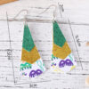 Wholesale  carnival green yellow purple sequins glitter 3 layer PU leather pendant earrings fashion carnival earrings
