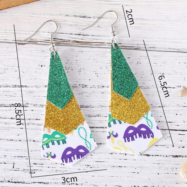 Wholesale  carnival green yellow purple sequins glitter 3 layer PU leather pendant earrings fashion carnival earrings