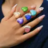 Wholesale Jewelry Elegant Cute Sweet Heart Shape 304 Stainless Steel 14K Gold Plated Enamel Plating Open Rings