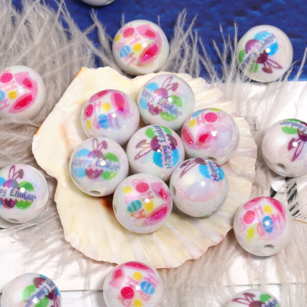 Wholesale easter bunny printed round bead letters resurrection egg cartoon beaded diy mobile phone chain keychain beads
