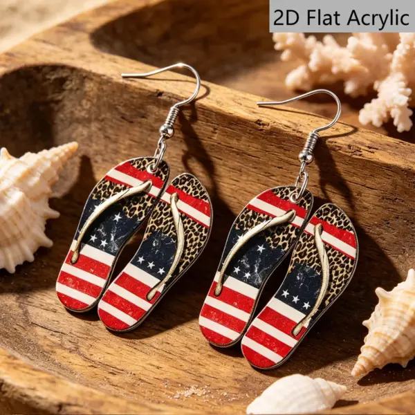 Wholesale Retro Print Slippers Drop Earrings For Women In White & Red With 304 Stainless Steel Ear Pins