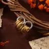 Wholesale 304 Stainless Steel Irregular Vacuum Electroplated (Furnace) Material Plated With 18k Gold, Color Retention, Three-Hoop Hoop Earrings, Item Gold