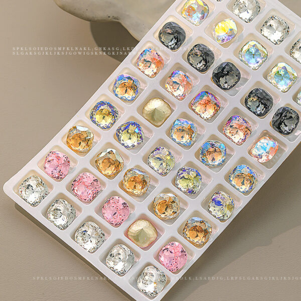 Wholesale K9 nail art pop flash pointed bottom drill magic color high product fat square drill bird nest cut crystal drill ice through nail art decorative drill