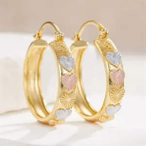 Wholesale Three-dimensional Heart Shape Earrings For Women In Copper With KC Golden Water Plating And 0.03µm Thickness