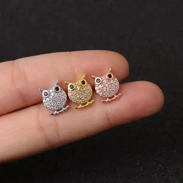 Wholesale 316L Stainless Steel Copper Zircon Ear Cartilage Rings & Studs Animal Waterproof Non Tarnish Surgical Steel Women'S
