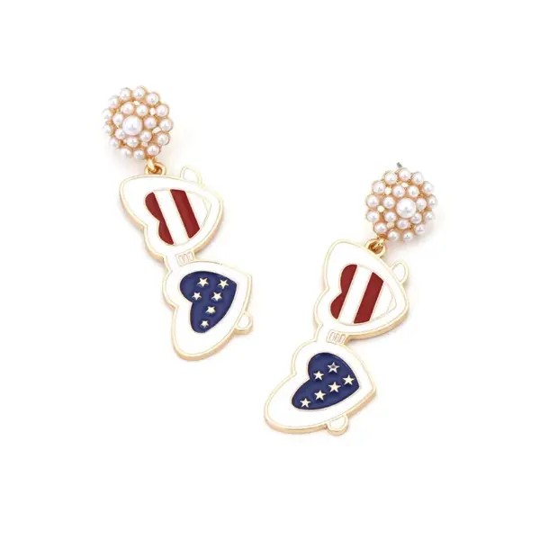 Wholesale Enamel Glasses Earrings For Women In Colour, Made With Durable Zinc Alloy, Perfect For Independence Day