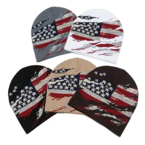 Wholesale Men's Winter Knitted Hat American Flag Star Embroidery Ear Protection Woolen Cap Vintage Style Overhead Design Autumn Season