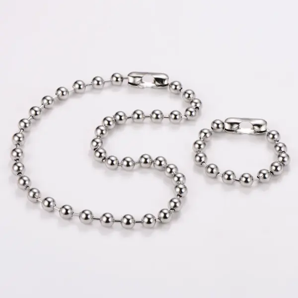 Wholesale AML Trendy Hip-Hop 304 Stainless Steel 10mm Round Bead Chain 18k Gold Plated Bracelet Necklace Set