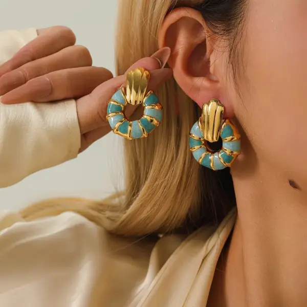 Wholesale Elegant Shell Shaped Enamel Drip Oil Non-Fading Earrings For Women Fashionable Luxury Stainless Steel Jewelry