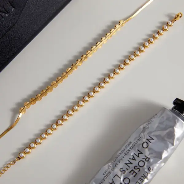 Wholesale Women - Classic Style / 18K Gold 304 Stainless Steel High Gloss Pearl Blade Chain Necklace Combination Geometric Handmade Chain