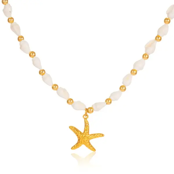 Wholesale Sweet Summer Vacation Style Stainless Steel Starfish Necklace Bracelet Set Unisex Sea Shell Chain Jewelry Accessories