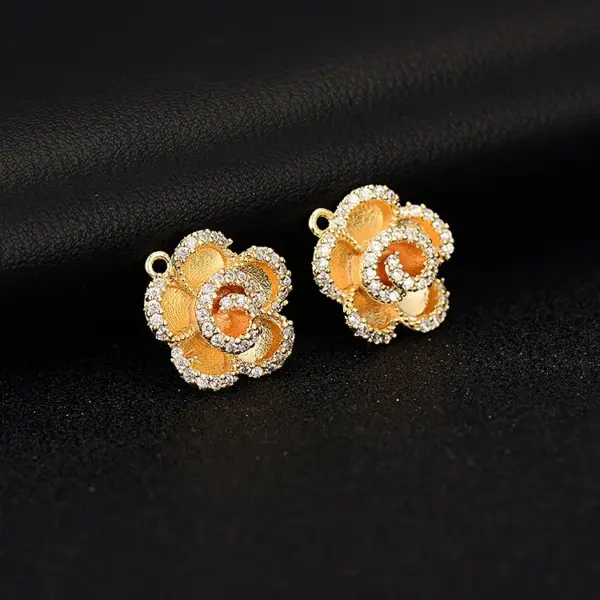 Wholesale Unisex Copper Drop Earrings Featuring Flower Design With Zircon Inlay, Stylish Stud Earrings