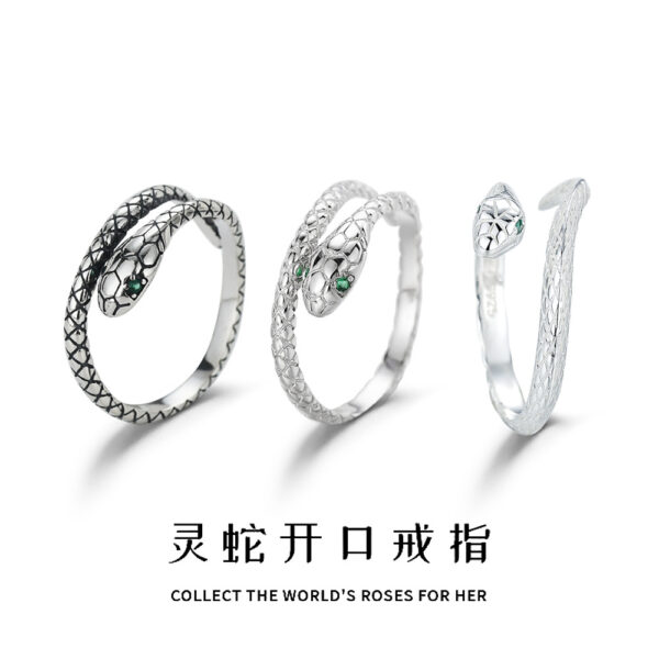 oly-70462f28e44961a7ad7676414404341f Wholesale S925 Sterling Silver Green Eye Snake Zodiac Snake Ring for Men and Women National Fashion Ethnic Style Personalized Creative All-match Open Ring