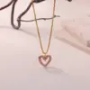 Wholesale 3D Heart Pendant Necklace For Women In 304 Stainless Steel With 18K Gold Plated PVD And Zircon Inlay, Cable Chain