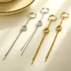 Wholesale 18K Gold Plated 304201 Stainless Steel Vacuum Electroplating (In Furnace) Round Tassel Chain Earrings For Women