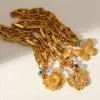 Wholesale Fashionable Butterfly Flower Pendant Bracelet 18K Gold Plated Stainless Steel Elegant Sexy Simple Style Lobster Clasp For Women