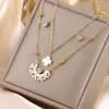 Wholesale 205 Double Layer Stacked Necklace Butterfly Star Four-Leaf Flower Simple 18K Gold Plated
