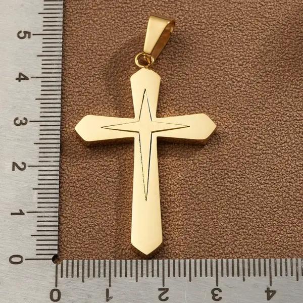 Wholesale DIY Jewelry High-Quality Polished 304 Stainless Steel Rhinestone Vacuum Electroplating (In Furnace) 18K Real Gold Plated Cross Flag Square Pendant