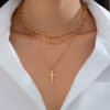 oly-70859c539620c74a43b688f97b7de14e Wholesale Simple Metal Cross Pendant Necklace Instagram Style All-match Multi-layer Chain Stacked Clavicle Chain for Women