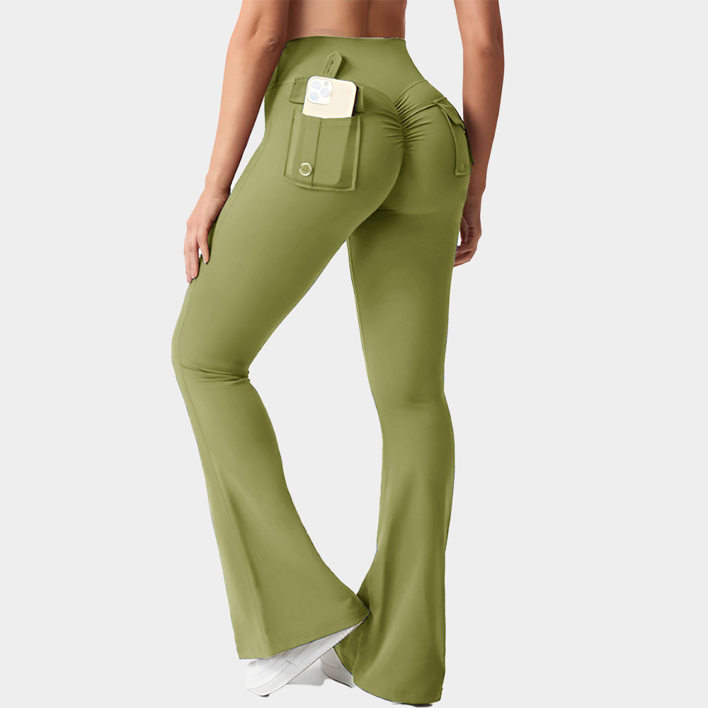 Wholesale European and American Workwear Pocket Pants Elastically Tight High Waist Fitness Pants Women's Summer Fitness Yoga Running Hip Lifting