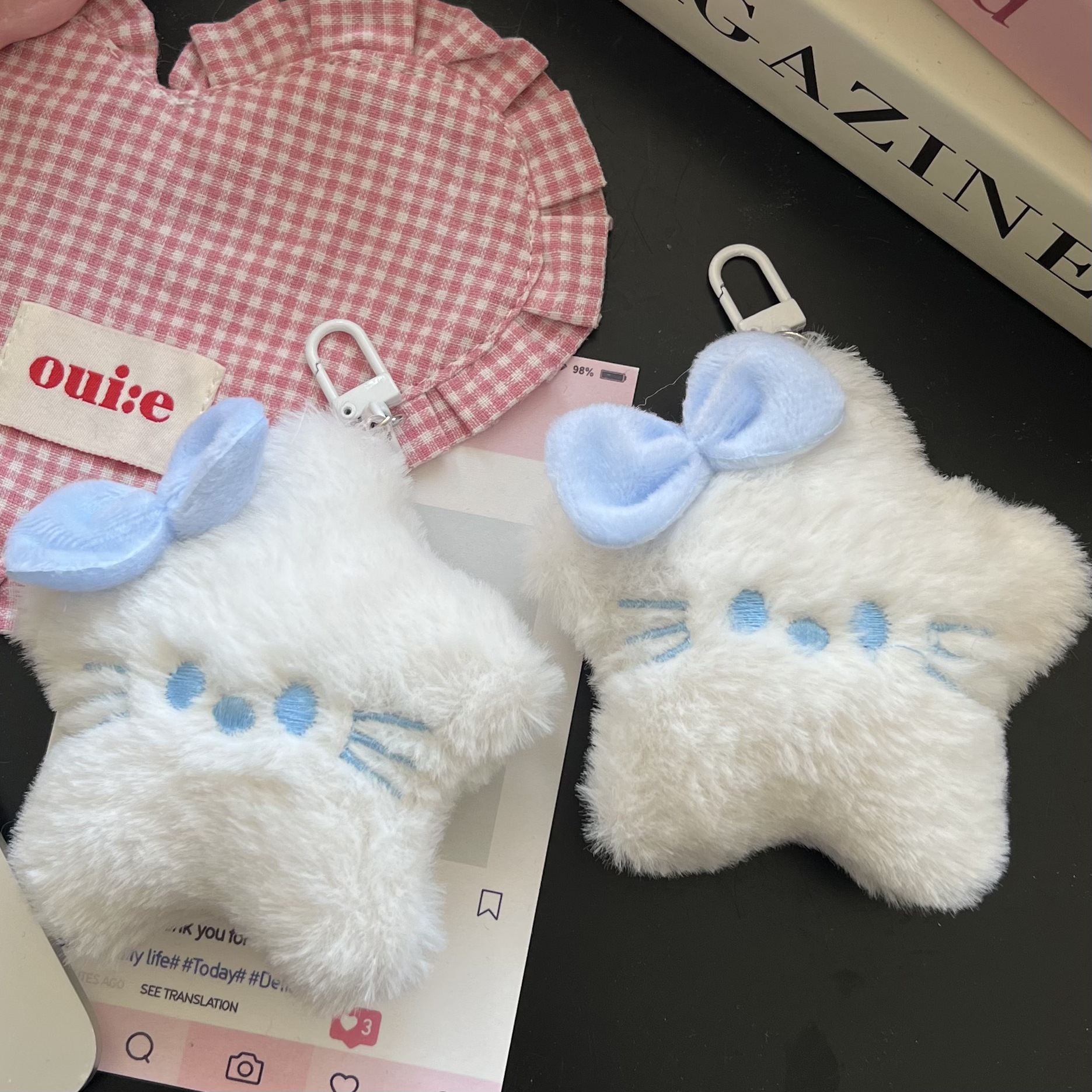 Wholesale Cute Large Plush Cat Five-pointed Star Keychain Girl's Heart Milk Hoo All-match Schoolbag Pendant Girlfriend Gift