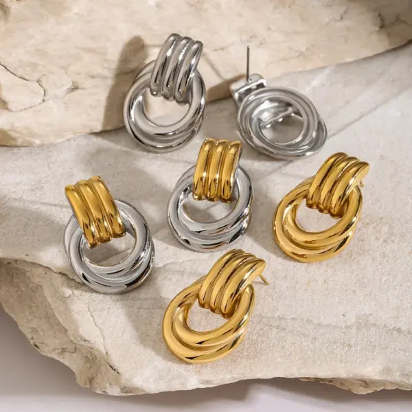 Wholesale 304 Stainless Steel Geometric PVD Coated 18K Real Gold Plated Casual Simple Style Streetwear Mixed Color Plating Ear Studs