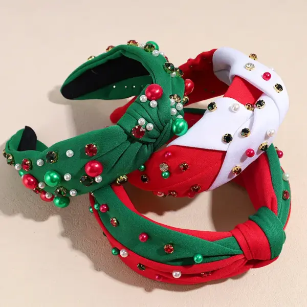 Wholesale Christmas Pearl Hairband Women's High Top Santa Claus Headwear Rhinestone Wide Edge Holiday Hair Accessory