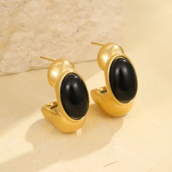 Wholesale PVD Coated Real Gold Plated Oval 304 Stainless Steel IG Style Vintage Style Simple Style Waterproof Non Tarnish Ear Studs