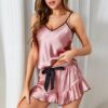 oly-70daaaf80bdf84e99951bf6d2fff8b58 Wholesale Pajamas Women's Summer Silk Ice Silk Sexy Sling Shorts Two-piece Simulated Silk Thin Home Clothes