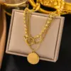 Wholesale PVD Coated Real Gold Plated 18K Gold U Shape Heart Shape 304 Stainless Steel Simple Style Waterproof Non Tarnish 304 Stainless Steel Lobster Trigger Clasp Closure Pendant Necklace