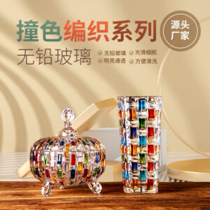Wholesale -style Hand-painted Color Glass Candy Jar Woven Fruit Plate Contrast Color Vase Painted Juice Glass Whiskey Wine Glass