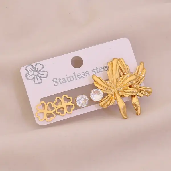 Wholesale Butterfly Flower Stainless Steel Earrings Rhinestone Heart Shaped Jewelry Elegant Cute Romantic Polished Finish For Women