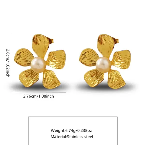 Wholesale 304 Stainless Steel Plastic Flower Electroplating Imitation Gold Sweet Ear Studs