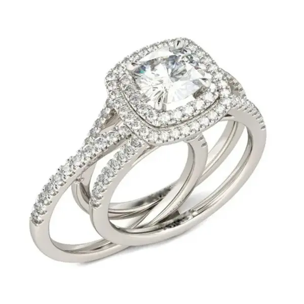 Wholesale Geometric Claw Setting Ring For Women In Copper With White K Water Plating And Zircon Inlay