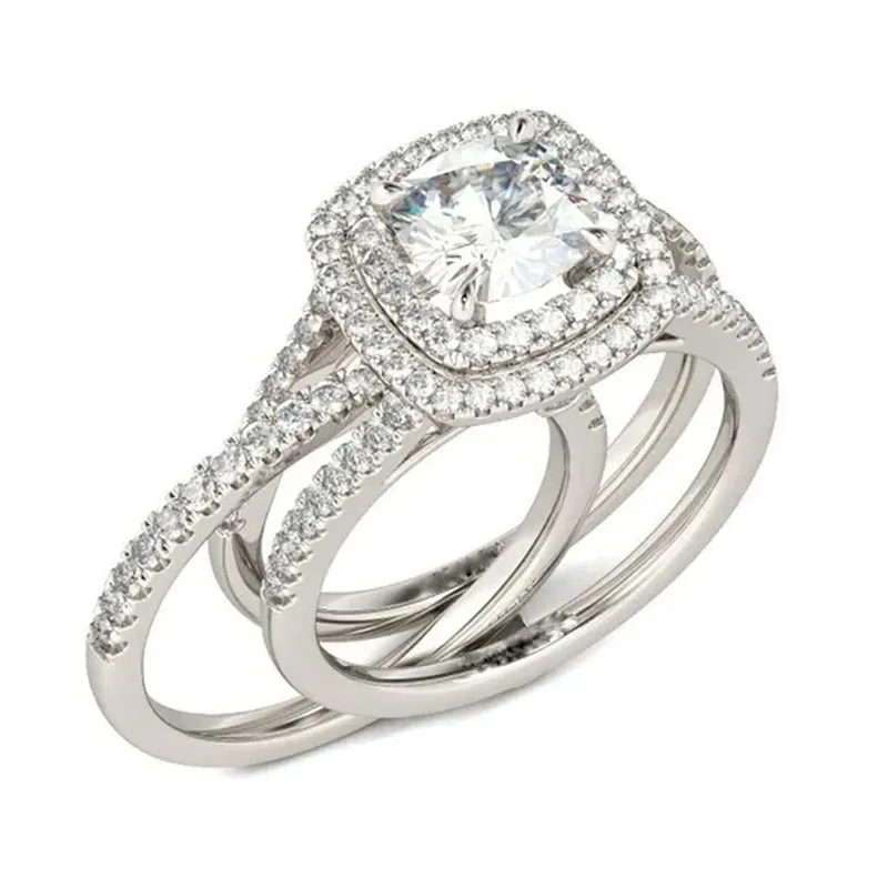 Wholesale Geometric Claw Setting Ring For Women In Copper With White K Water Plating And Zircon Inlay