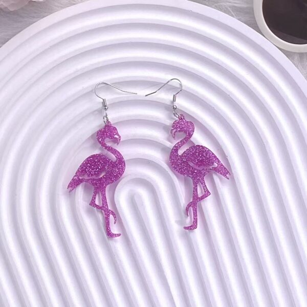 oly-7124622f9739542780c40719269a23ed Wholesale earrings glitter acrylic pink Valentine's Day fun cute Flamingo earrings