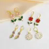 Wholesale 18K Gold Plated Copper Jewelry Oil Drop Rose Flower Zircon Pendant Earrings Ery72