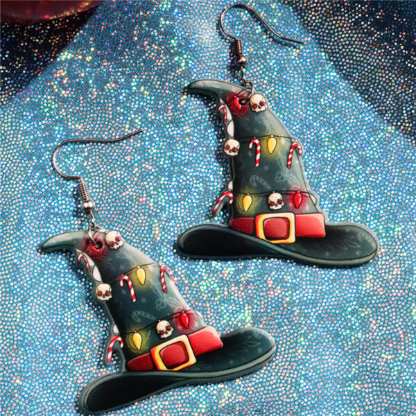 oly-713b0bc7a7ead6b49f35cc17076d80da Wholesale Christmas Halloween Carnival Party Holiday Skull Wizard Hat Magic Bottle Acrylic Earrings