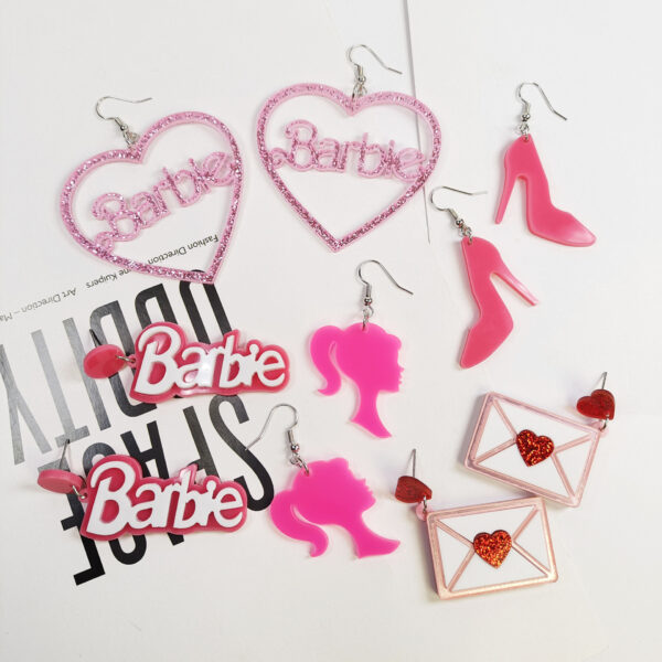 oly-714123bdb8028bfe072a2f14f4a78dea Wholesale Pink Barbie acrylic earrings Love Heart Letter high heels envelope love letter Valentine's Day dating sequin nail pin female
