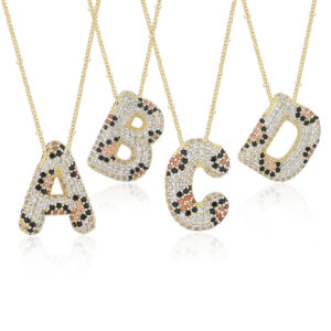 Wholesale Amazon Hot Sale Leopard Print Letter Necklace Copper Plated Real Gold Full Diamond Zircon Necklace Fashion English Letter Necklace Women