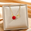 Wholesale Red Rose Titanium Steel Necklace with Micro-Inlaid Clavicle Chain/Necklace