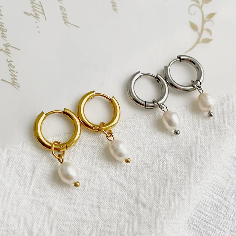 Wholesale 1 Pair Fashion Solid Color Pearl Plating Titanium Steel Drop Earrings