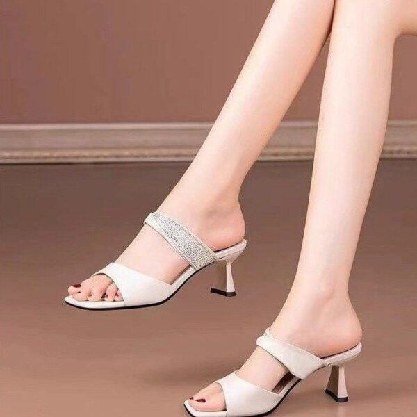 oly-71673cd52af768128c3da5bc28d295d4 Wholesale Rhinestone Slippers Elegant Mid-high Heel Women's Outwear Sandals Women's Shoes Summer Thick Heel Fashionable Sandals All-match Slippers