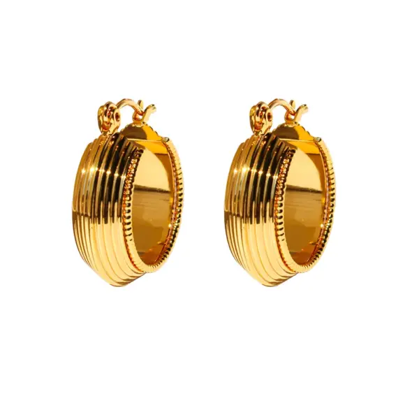 Wholesale Unique Classic Metal Stripe C-shaped Wide Ear Cuff Creative Gold Bead Gear Lace Vintage Earrings For Women Casual Versatile Ear Accessories 740