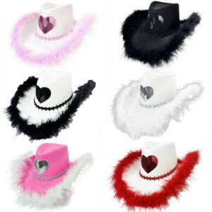 Wholesale Amazon Pink Fur Western Cowboy Hat Valentine's Day Pink Hair Love Cowboy Hat Carnival Love Shaped Hat