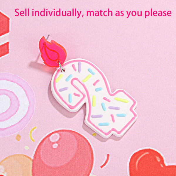 Wholesale acrylic earrings fashion personality design single number 0-7 donut birthday candle earrings