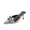 Wholesale Sandals for Women’s Outerwear Summer High Heels Style Silver Chain Pointed Toe Stone Pattern Toe Slippers