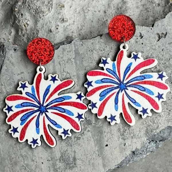 Wholesale Wooden Earrings American Independence Day Elf Statue Of Liberty Festive Atmosphere July 4th Original Design Geometric Pattern