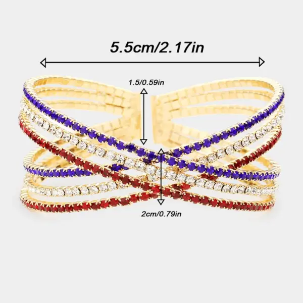 Wholesale National Flag Wristband With Claw Setting, Copper Material, Golden Plated Water Plating, Rhinestones Inlay, 0.03µm Plating Thickness
