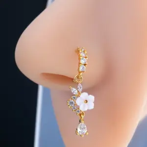 oly-7198f5e7cf7a3c4840c0d8ad885e8735 Wholesale Trendy Zircon Nose Ring Flower Triangle Heart Butterfly Piercing Y2K Hip Hop Style Women's Copper Jewelry Nose Studs